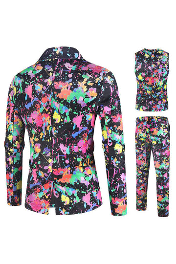 Trajes de fiesta de un botón coloridos de 3 piezas estampados de Navidad para hombre